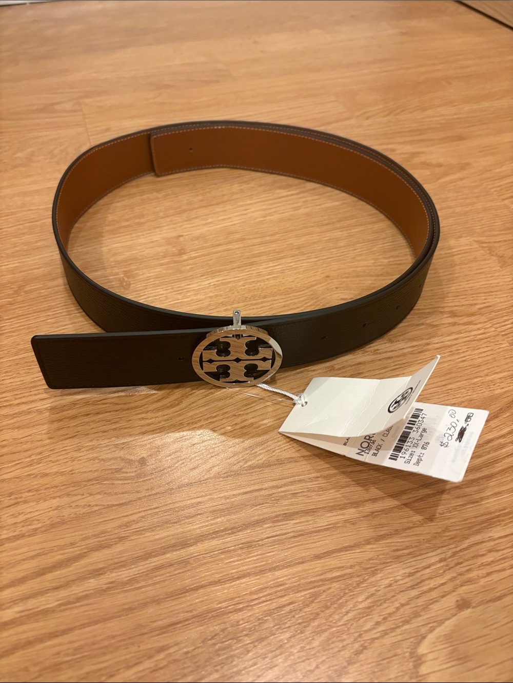 Tory Burch Black and Brown Leather Belt Reversible Interior and Logo Buckle